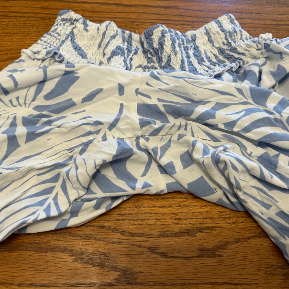 Ocean Drive Blue and Cream Palm Leaf Wide Leg Trouser Pants - Picture 5 of 10